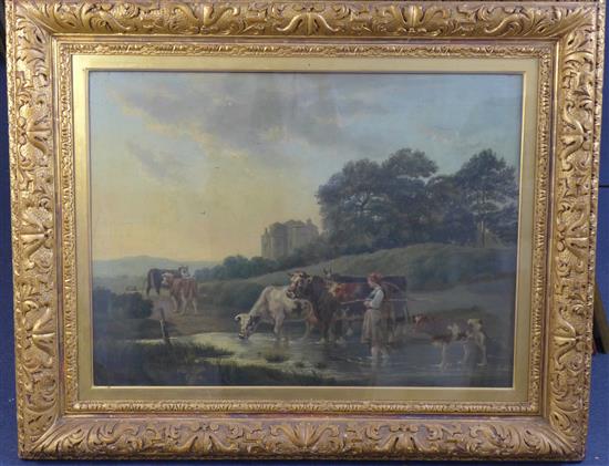 19th century English School Cattle and drover in a landscape, 22 x 29.5in.